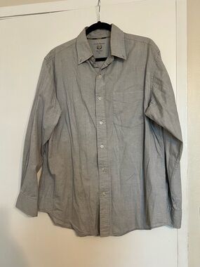 Club Room Gray Cotton Button-Up Shirt with Yellow Accent